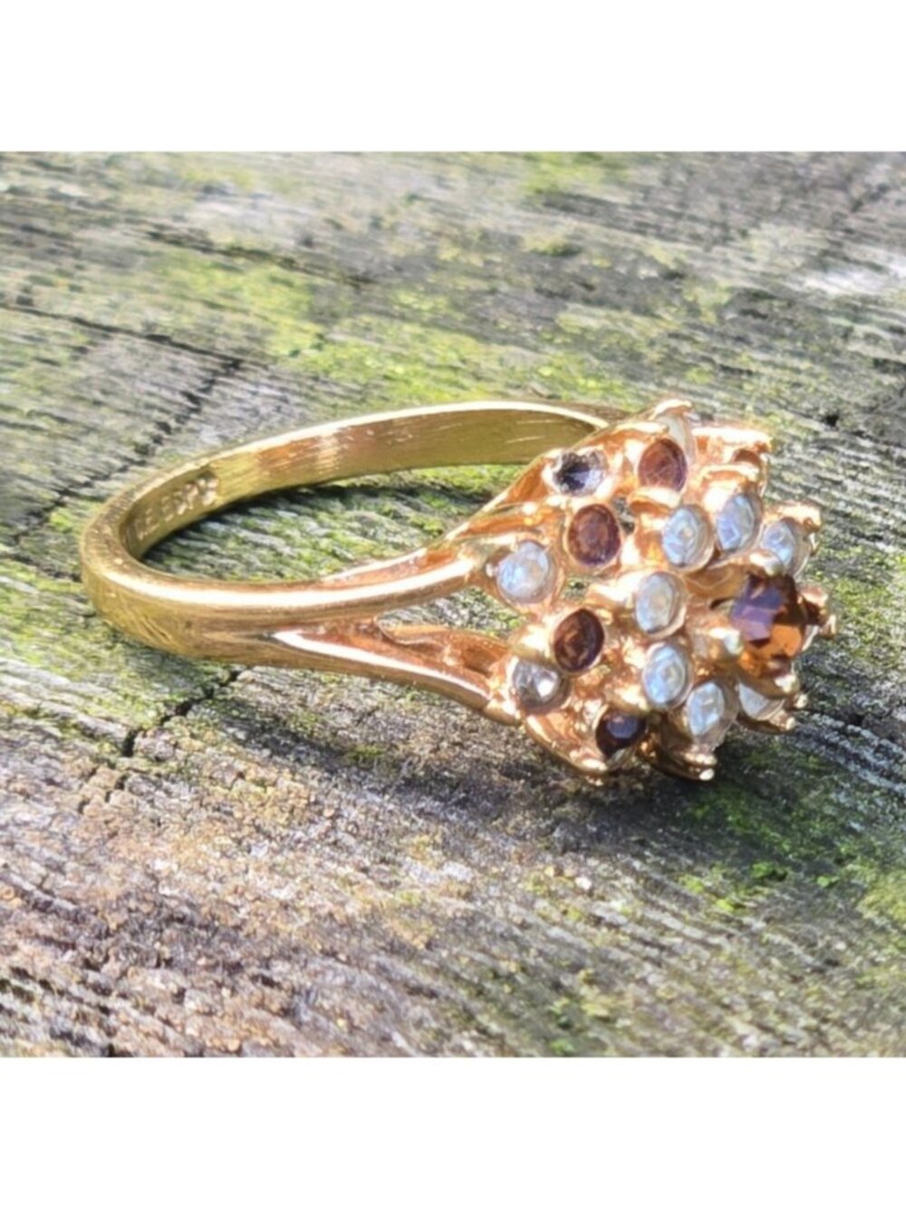Vintage 14K HGE Cocktail Ring Gold Citrine & White Rhinestone Joseph Esposito - Picture 3 of 13